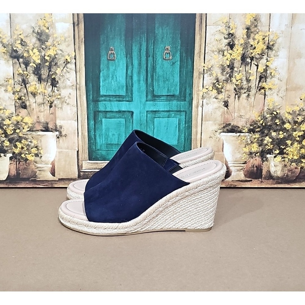 Stuart Weitzman Navy Wonda Espadrille Wedge Heel Mules Sandals Size EU 40/9.5 B